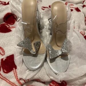SHEIN Silver Heels with Glitter Bow